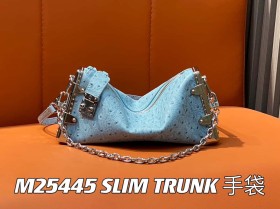 【原單精品】M25445天藍色鴕鳥紋全皮 軟盒子系列 SLIM TRUNK 手袋